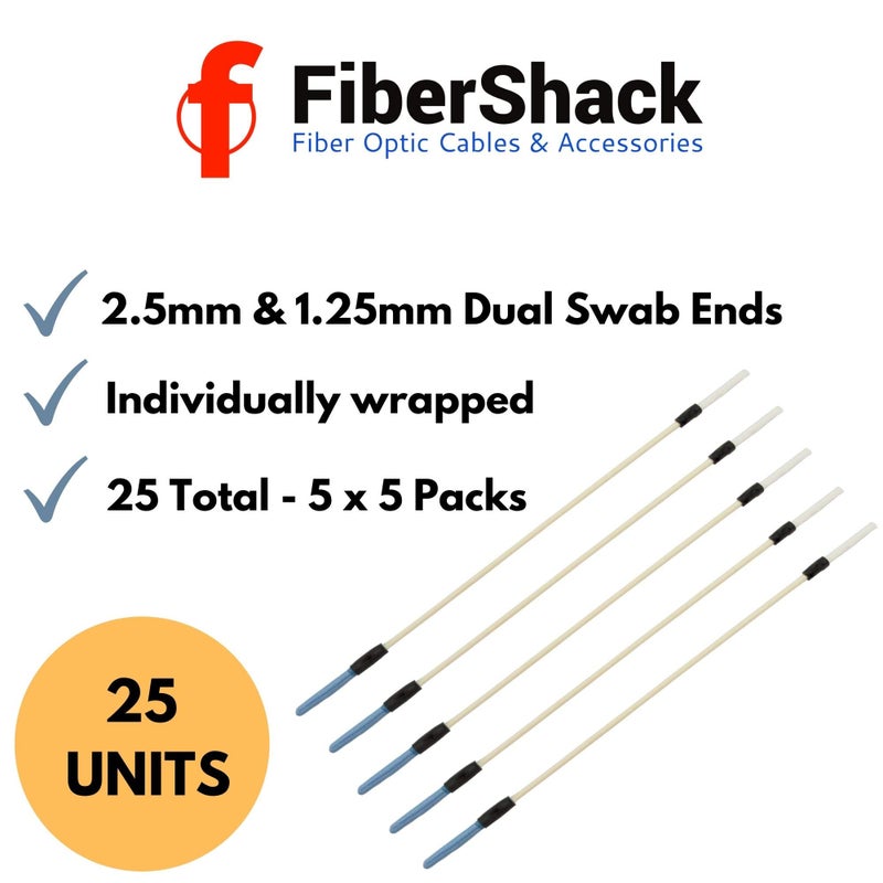 Fibershack - Fiber Optic Cleaning Sticks - 25 Pack - Universal 2.0mm & 2.5mm Dual Fiber Cleaner Swabs for ST/FC/SC & LC Fiber - Image 2